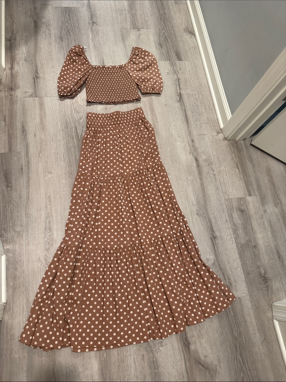 Polka Dot Tiered Maxi Skirt - Brown